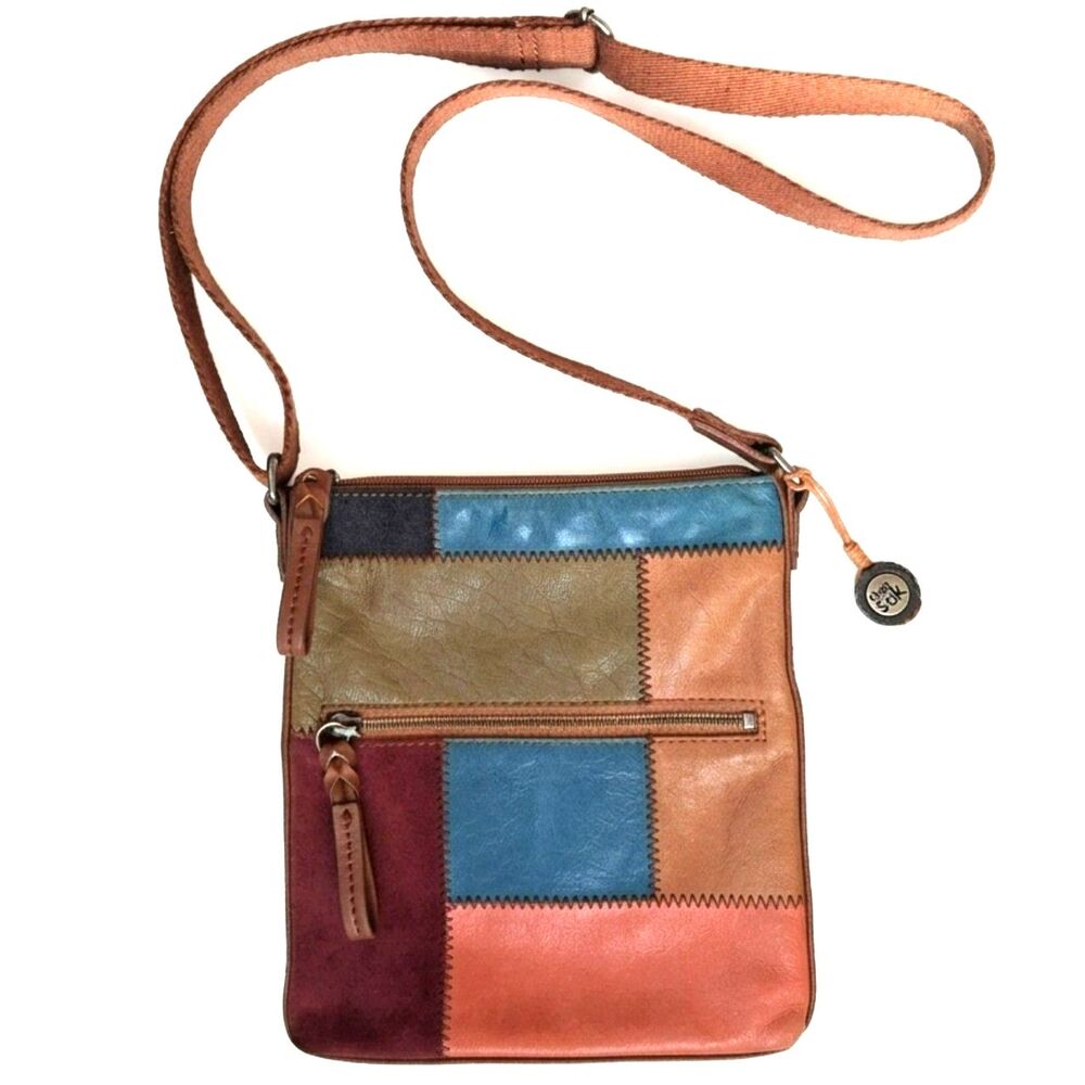 The Sak Vintage Patchwork Leather Crossbody Bag Multi Color Boho Hipster Hippie